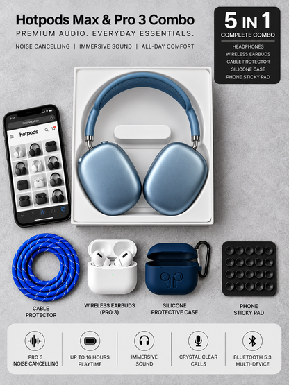 Hotpods Max & Pro 3 Combo - Blue (Noise Control + Popup Sensor)